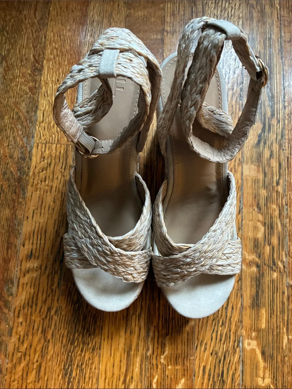 JustFab Mia Beige Braided Raffia Platform Sandals with Ankle Strap
